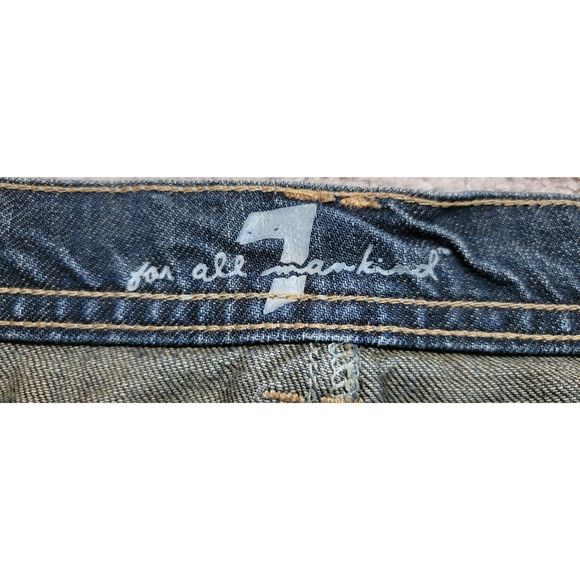 7 For All Man Kind Rocker Mini Skirt Women's 32" Dark Denim 100% Cotton  w/ Slit - Picture 3 of 10